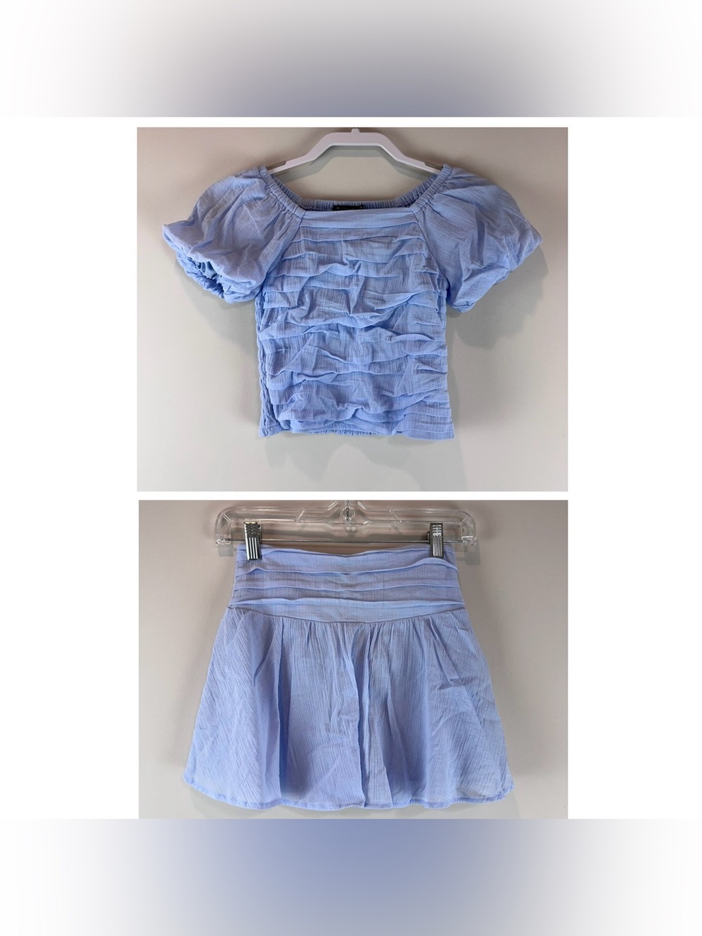 Xtraordinary Purple Girly Smocked Puff Sleeve Skirt Set Size Medium